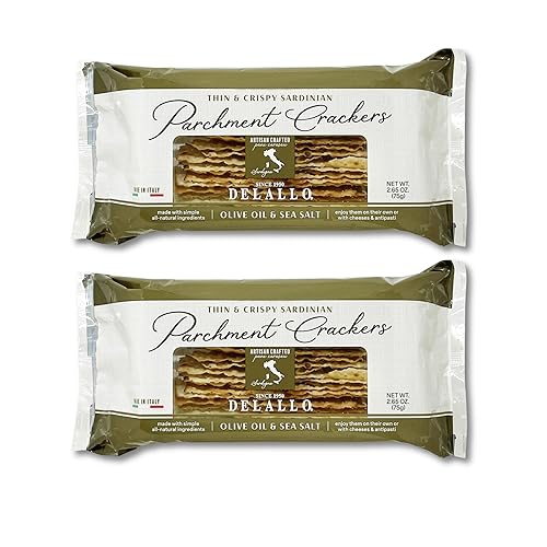 DeLallo Parchment Crackers, Flatbread Crackers with Crisp Light Texture, Made in Italy with Italian Olive Oil, Preservative Free, Non-GMO, Vegan, 2.65