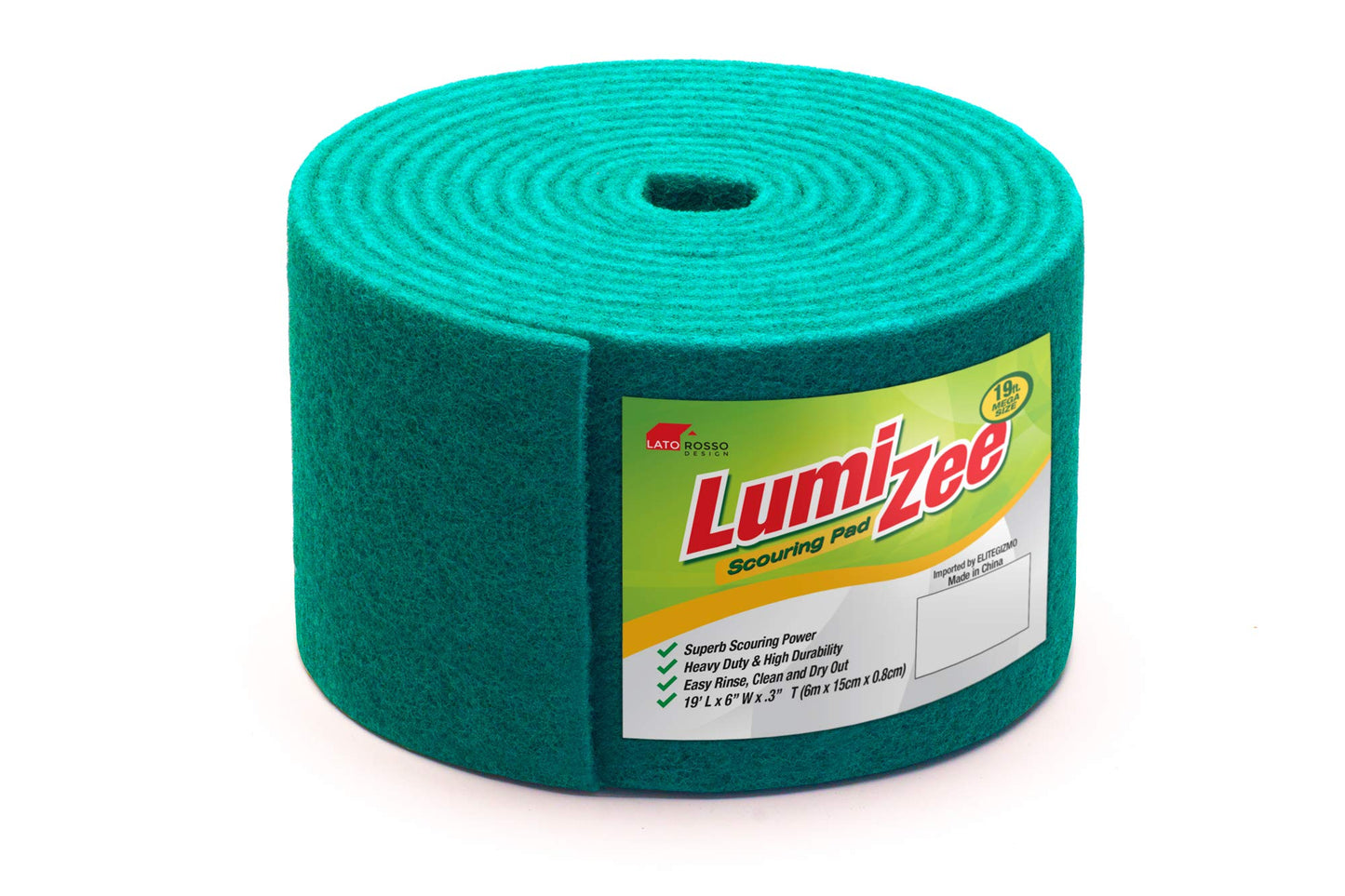 Green Scrubbing Pad Roll 19ft Economy Size Medium Duty Abrasive Scrub Sponge Scouring Pads 19ft x 6in x 0.3in (6m x 15cm x 8mm) Scrubby Tough Stains