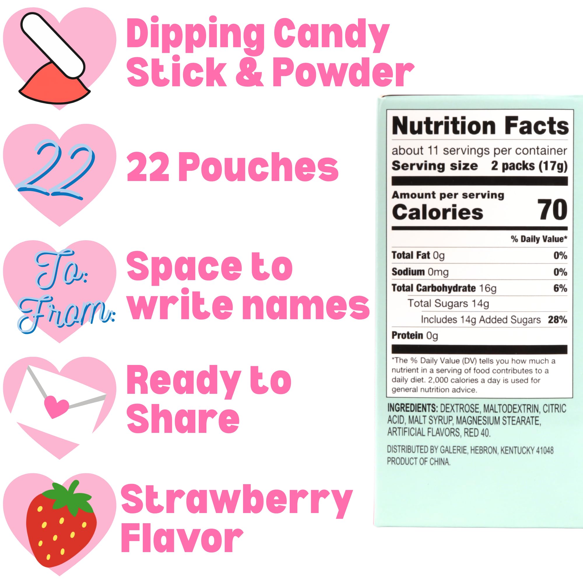 Hello Kitty Dipping Sticks with Candy Powder Classroom Exchange Kit, Individual Packets for Party Favors, 22 Pouches