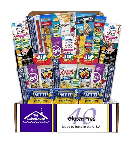 Gluten Free Snacks for Adults Kids - 40 Count Healthy Celiac Friendly Snacks in Individual Packs - Birthday Treats Gift Basket - Valentines Care