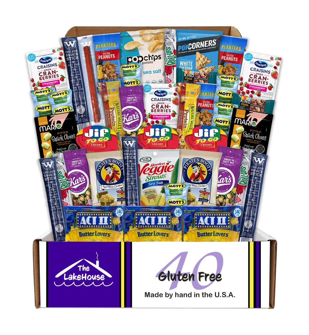 Gluten Free Snacks for Adults Kids - 40 Count Healthy Celiac Friendly Snacks in Individual Packs - Birthday Treats Gift Basket - Valentines Care