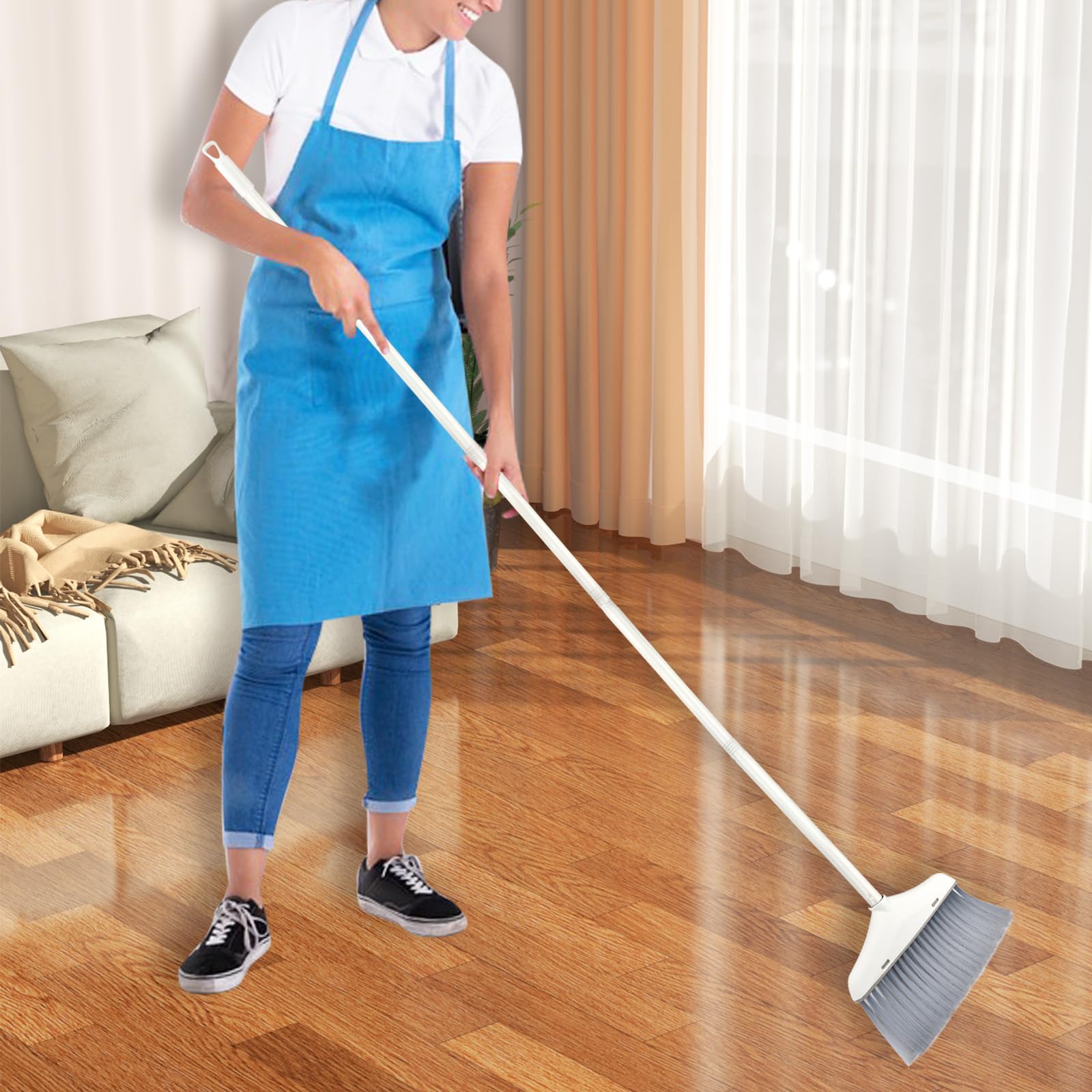 Broom with Dustpan Combo Set for Clean - Broom and Dustpan Set, 61" Broom and Dust Pan with Long Handle, Dust Pan and Broom Set, Broom with Dustpan