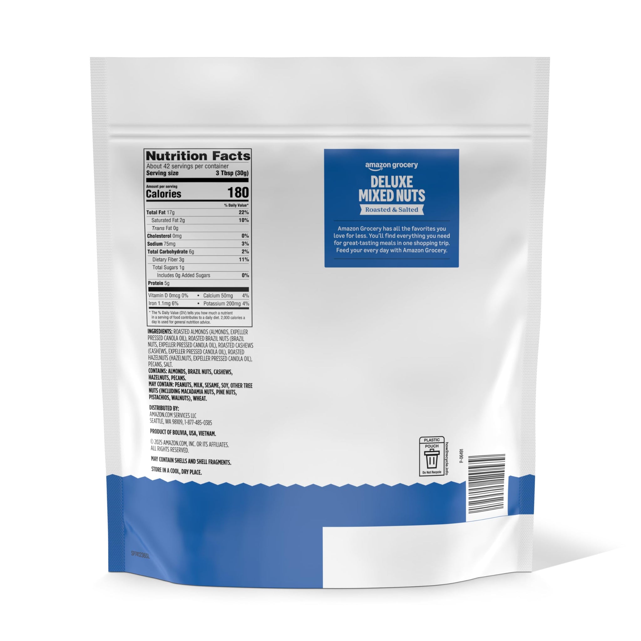 Amazon Grocery, Deluxe Mixed Nuts, Roasted & Salted, 44 Oz (Previously Happy Belly, Packaging May Vary)