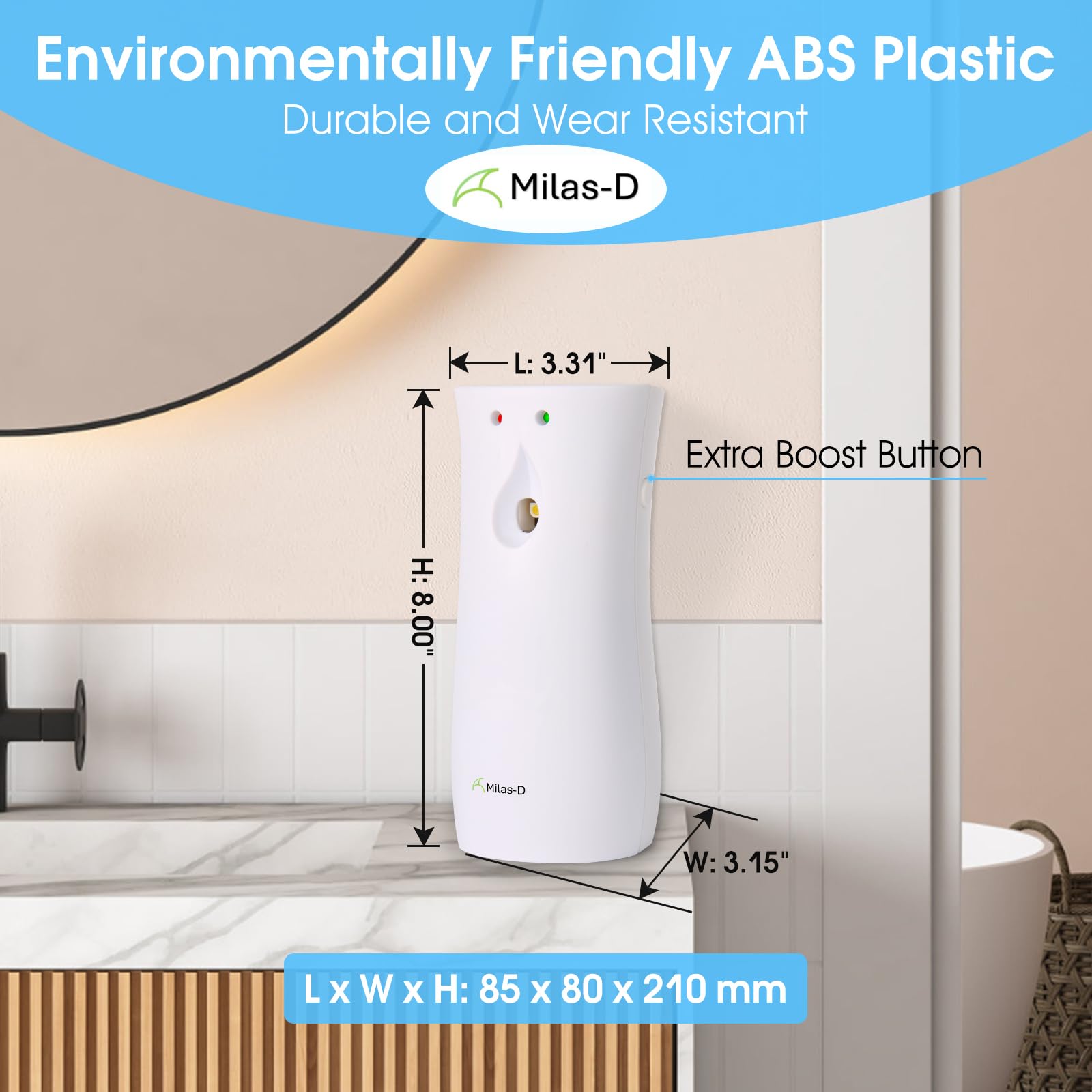 Automatic Air Freshener Spray Dispenser, Custom Timing (Day/Night/24H, 7.5/15 min interval), Wall Mounted or Free Standing, for Home and Commercial