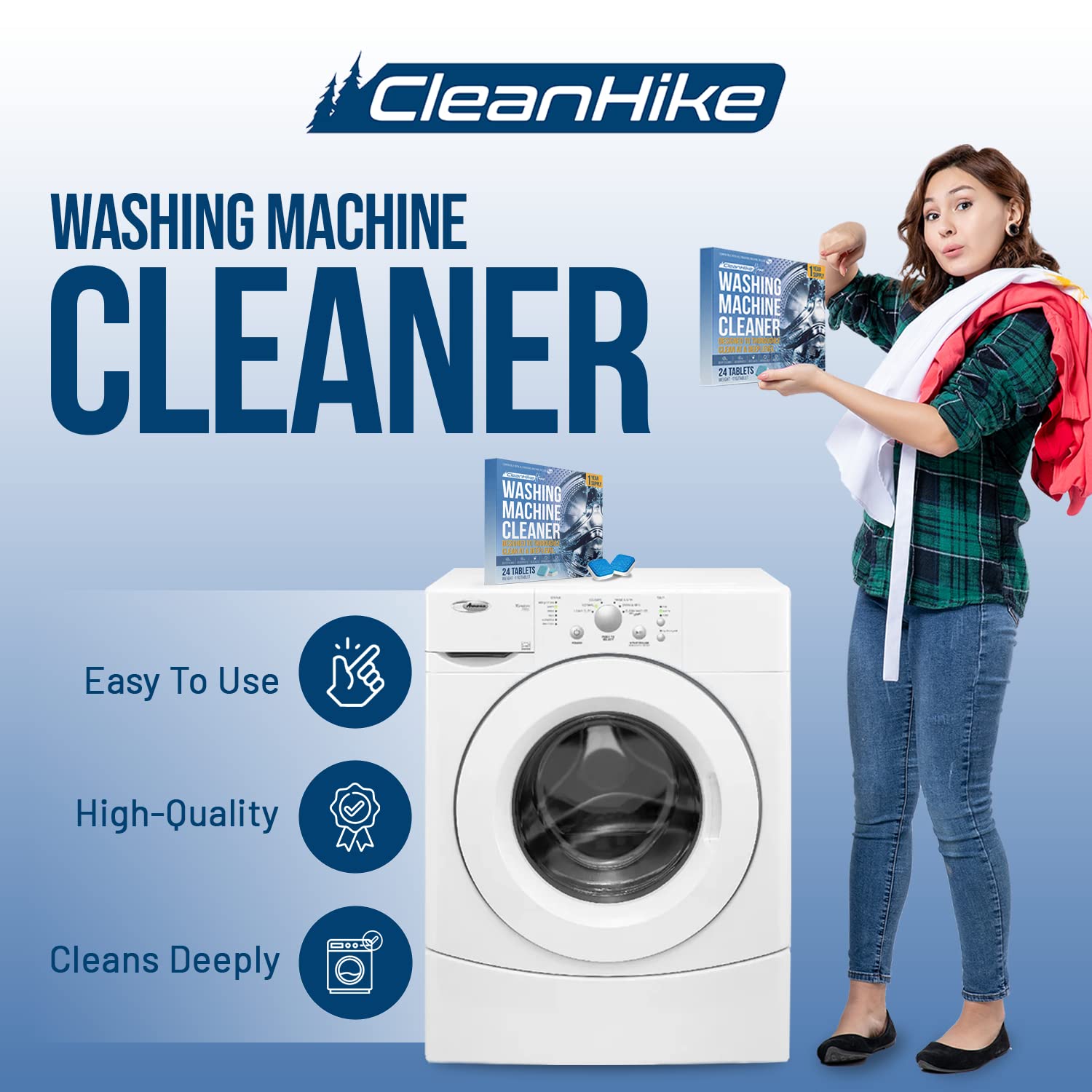Washing Machine Cleaner Tablets - 24 Pack (1 Year Supply) Deep Cleaning Descaler for HE Front & Top Load Washers - Eco-Friendly Septic Safe Formula