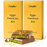 UniqBite Dubai Chocolate Bar Pistachio, Crunchy Loaded Viral Knafeh Chocolate Bar with Pistachio Cream and Kataifi (14 Ounces (2 Pack))