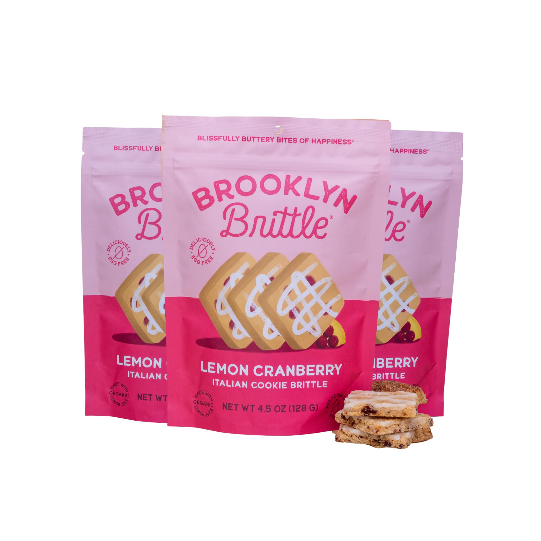 Brooklyn Brittle Lemon Cranberry Italian Cookie Brittle - Light, Crunchy & Refreshing Gourmet Snack - Sweet & Tart Baked Treats - Perfect for Tea