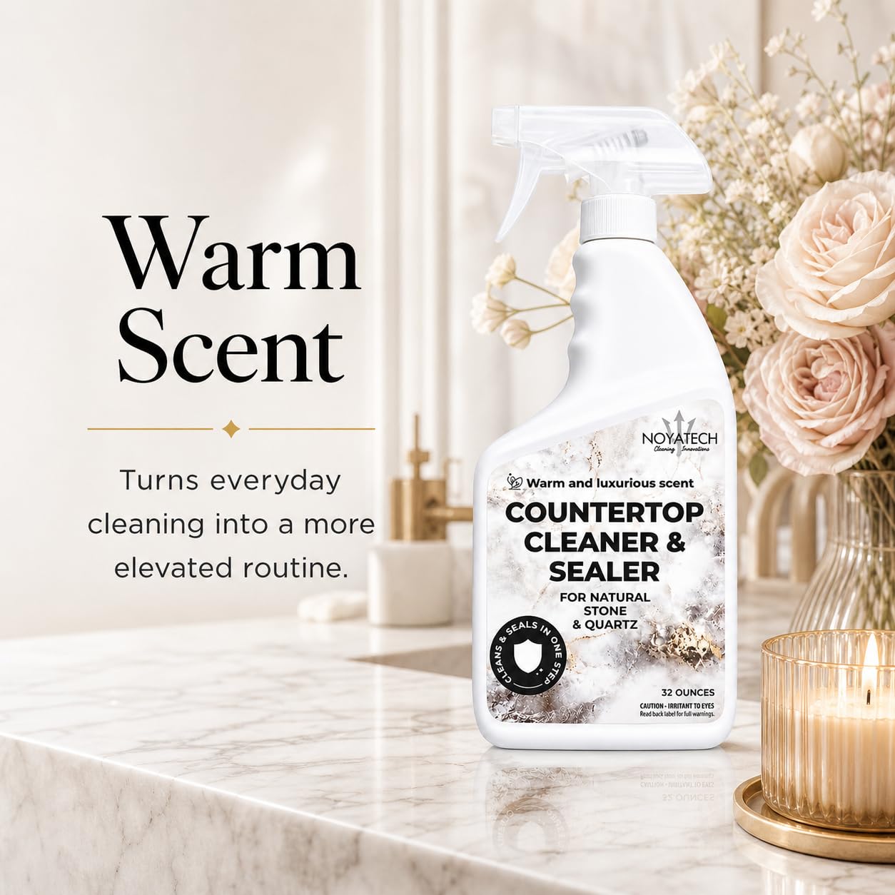 NOYATECH Countertop Cleaner & Sealer - Streak-Free Spray for Granite, Marble & Quartz | Cleans & Protects in One Step | USDA BioBased, Non-Toxic, No