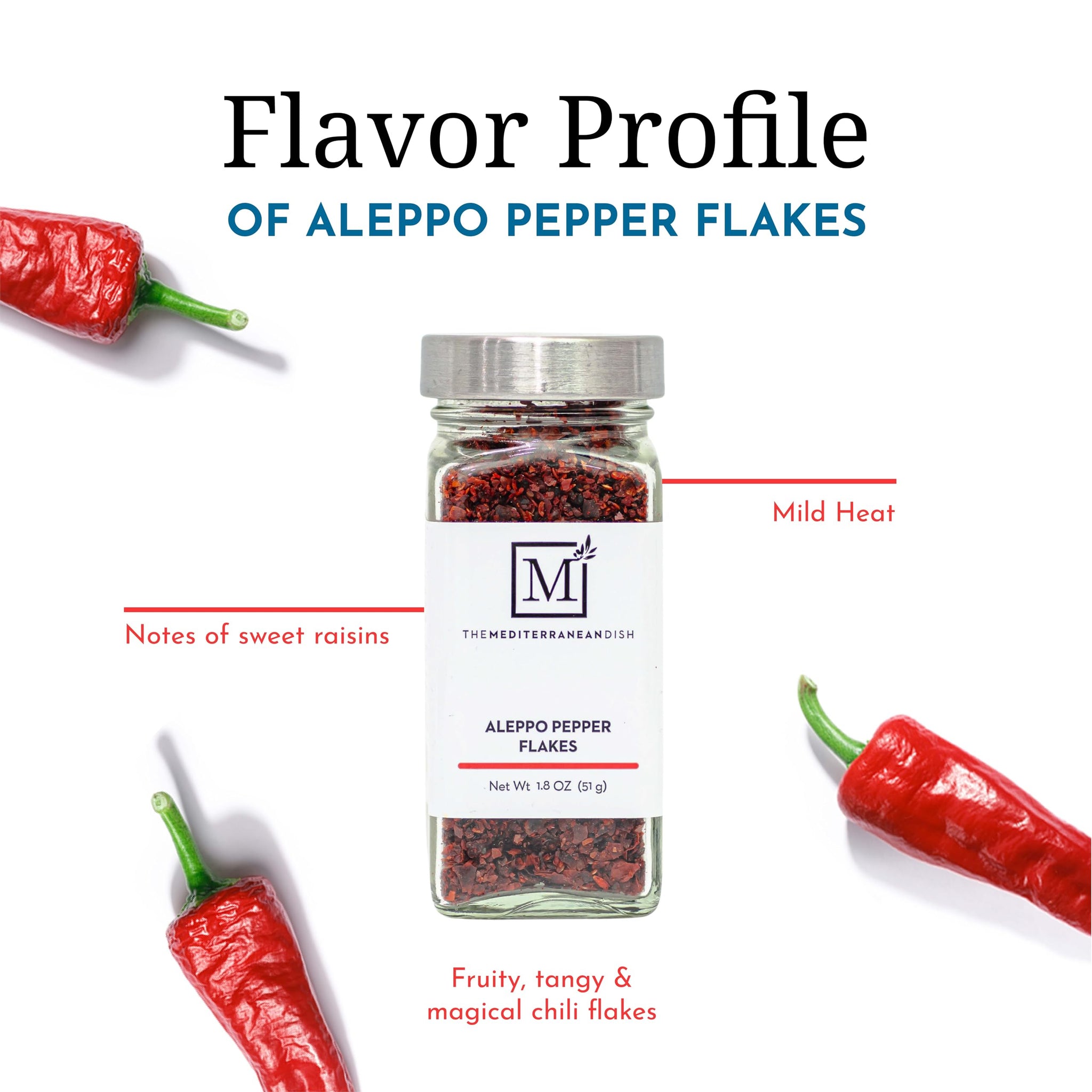 The Mediterranean Dish Aleppo Pepper - Fruity, Tangy, Chili Flakes for Cooking and Grilling - Gourmet Chef Essential - Rustic, Old World Seasoning