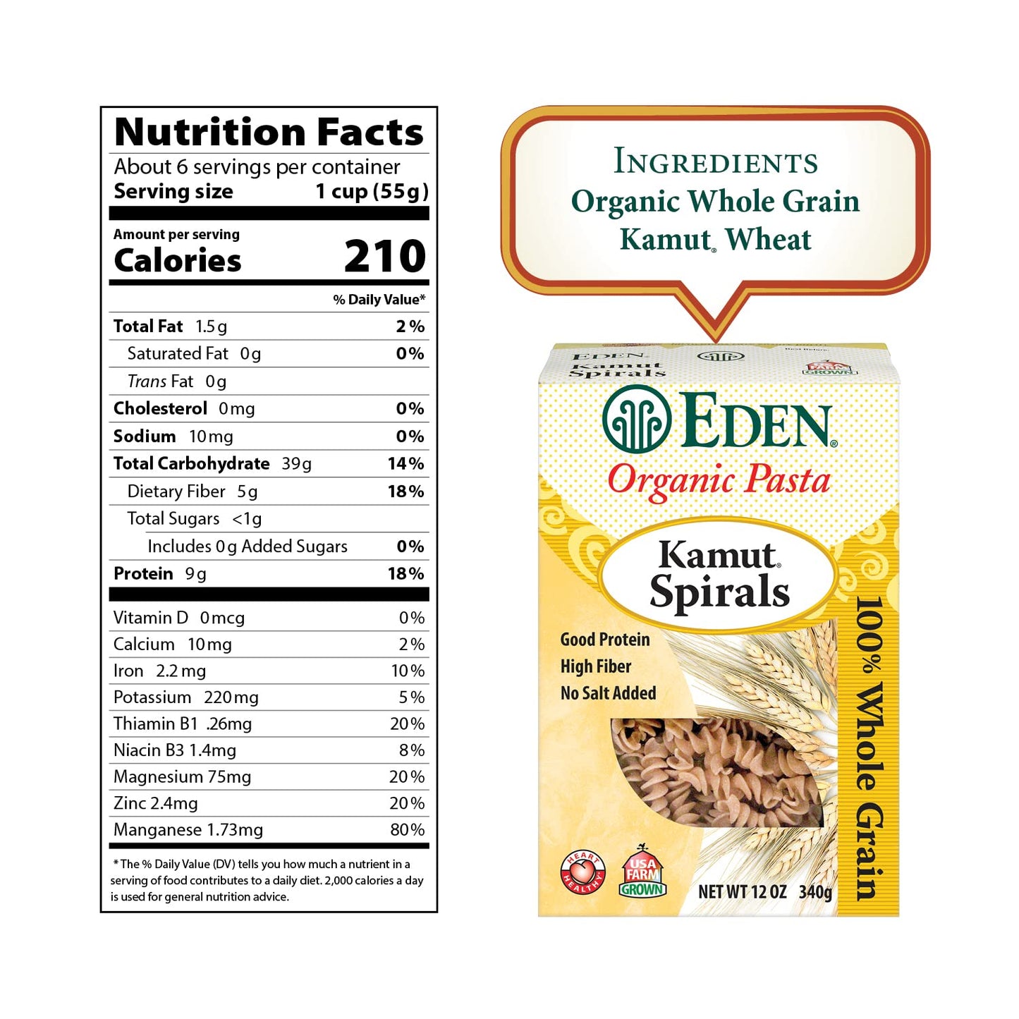 Eden Kamut Spirals, Organic, 100% Whole Grain, 12-Ounce (Pack of 6)