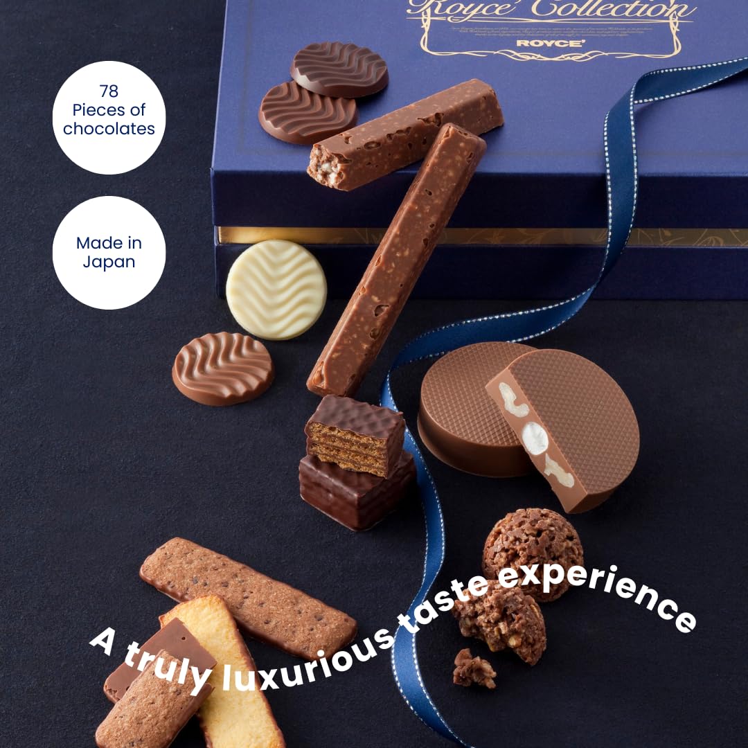 ROYCE Collection Can "Blue" - Assortment of Chocolates with Variety of Flavors and Textures | Luxury Chocolate Gift Set | Japanese Chocolate from