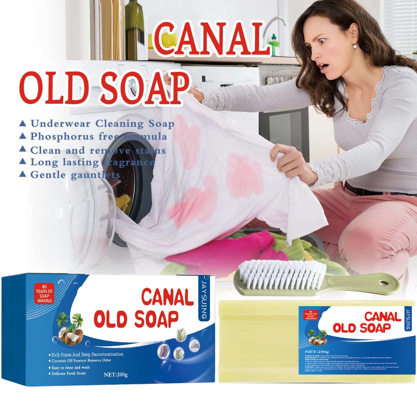 Grand Underwear Cleaning,Canal Old Soap with Brush,Laundry Bars Grand, underwear cleaning, canal old soap long lasting fragrance (2pcs)