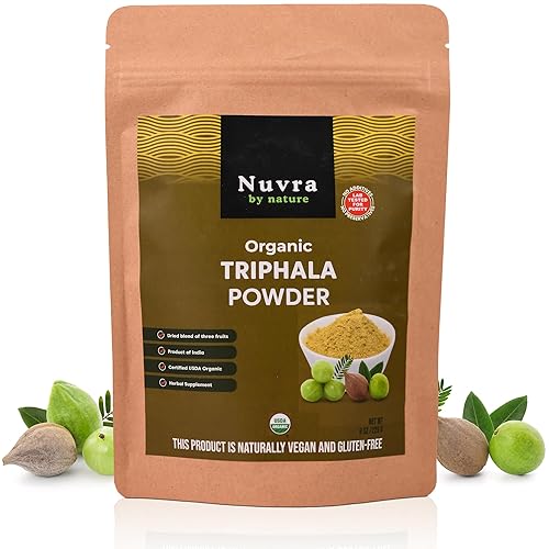 Nuvra by Nature Organic Triphala Powder - 8 oz | Herbal Mix of Amla, Bibhitaki and Haritaki | 100% Pure & Natural | Supports Immunity and Gut Health |