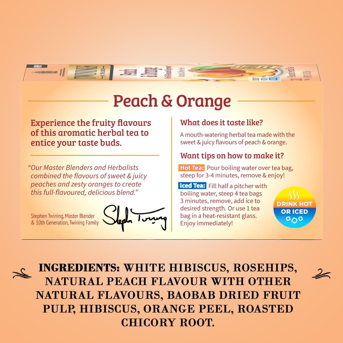 Twinings Peach & Orange Herbal Tea 2-Pack (20 Tea Bags Ea) - Naturally Caffeine-Free Sweet & Juicy Tea + Reusable Tea Bag Holder