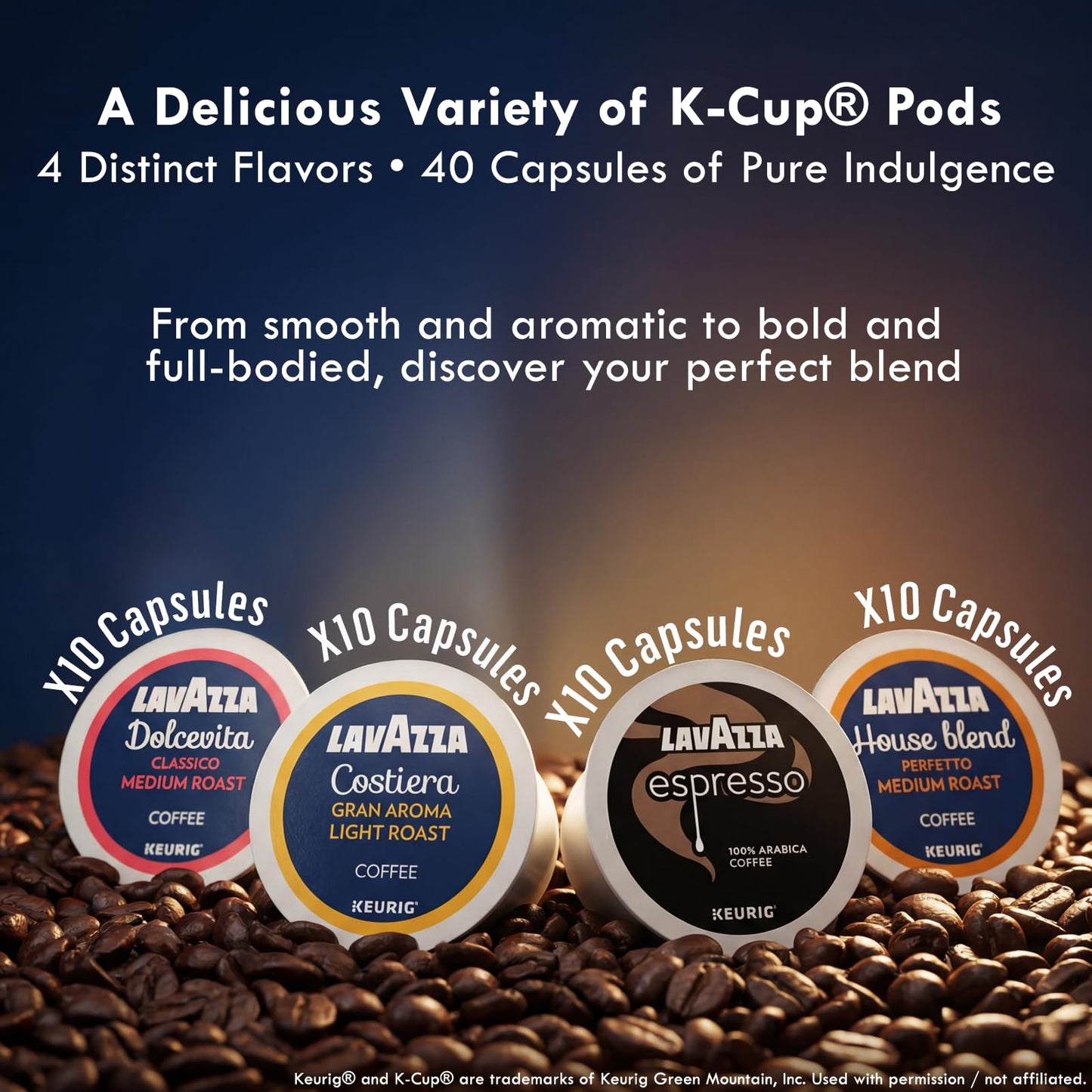 Lavazza K-Cup Coffee Pods Variety Bundle for Keurig Brewers - Light & Medium Roast, Single-Serve K-Cup Coffee Pods, 40 Count Assorted Flavors (10