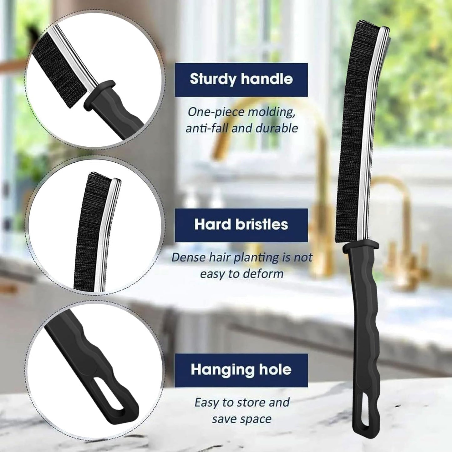 BOLVOA Crevice Cleaning Brush, Multi-Purpose Hard Bristle Brushes for Deep Cleaning Kitchen, Bathroom, Grout, Sink, Cup, Teapot, Bottle, Blender