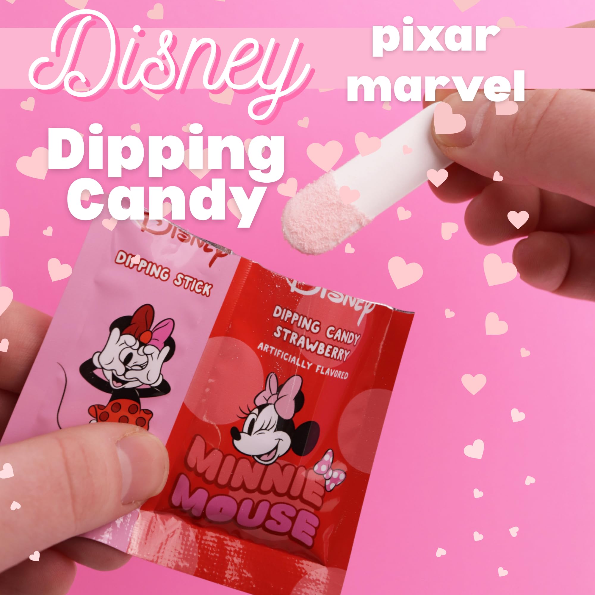 Disney Candy, Cars, Spiderman, Mickey and Minnie and Stitch Themed, Strawberry Flavored Dipping Powder, Birthday Party Favor Treats, 22 Pouches Inside