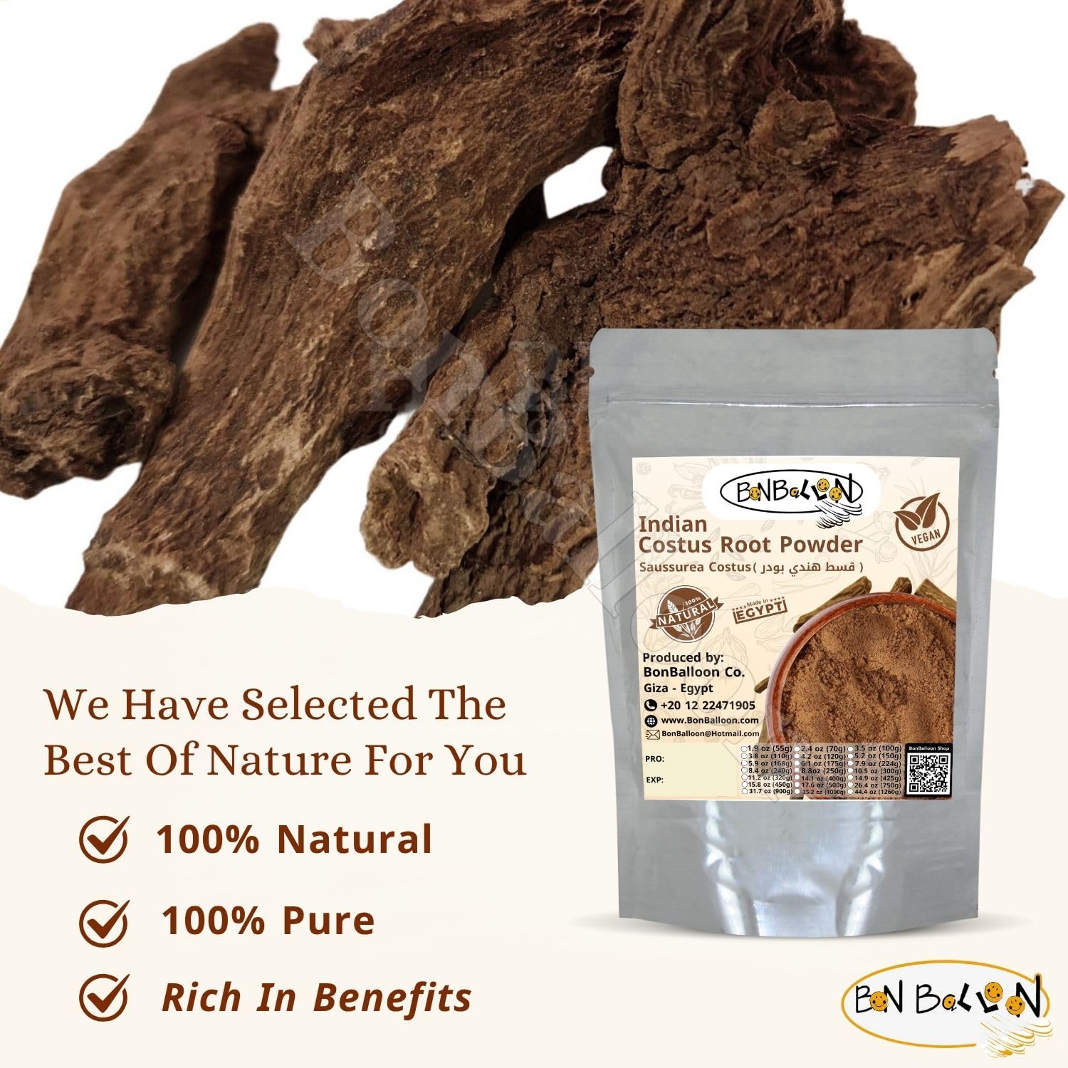 Natural Indian Costus Root Powder Premium Ground Saussurea Lappa Pure Herb Dry Dried Herbal Tea Herbs No Additives Egyptian Arab Kosher Halal (17.64