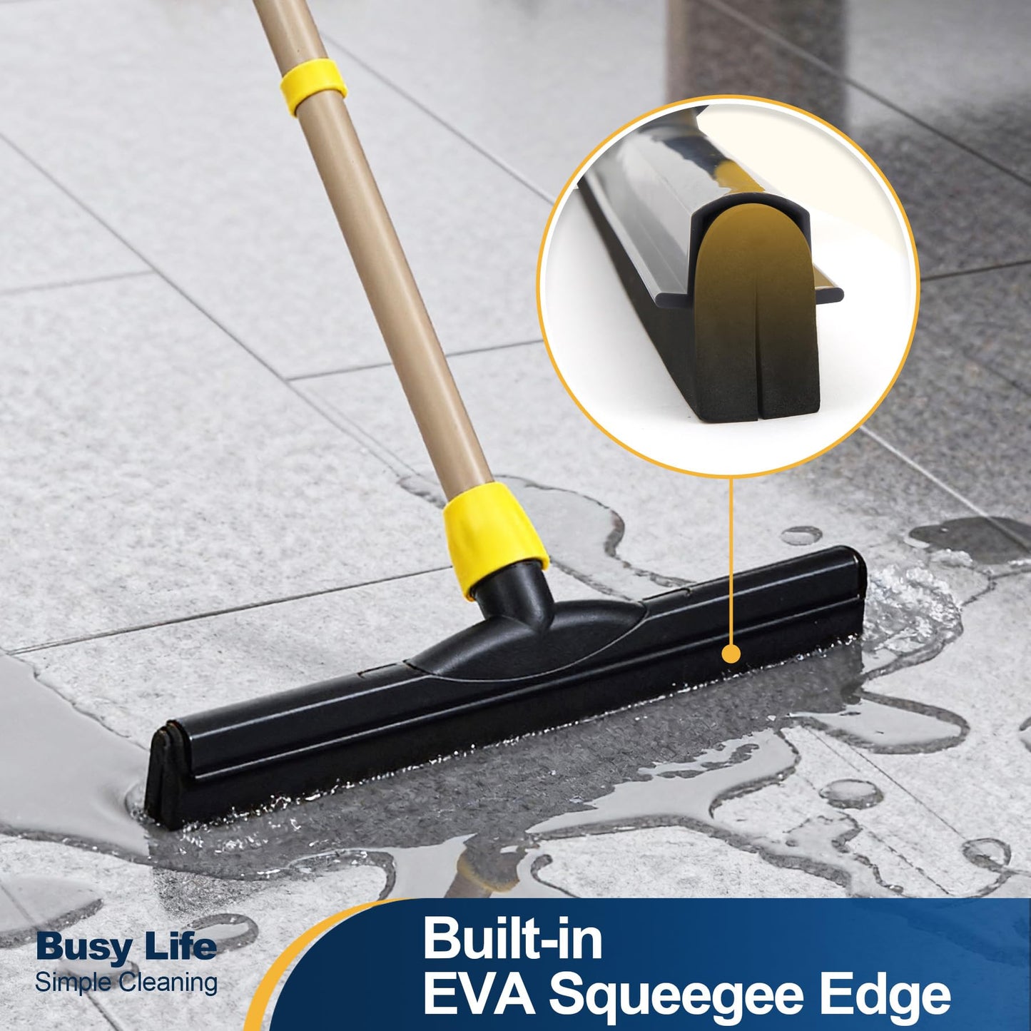 Yocada Floor Squeegee Scrubber Adjustable Telescopic Pole Heavy Duty Household Broom EVA Foam Blade for Garage Courtyard Shower Bathroom Floor Marble