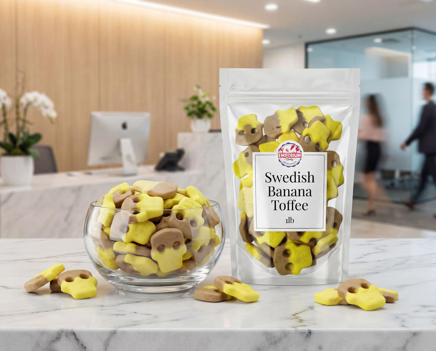 Swedish Candy - Banana Toffee Skull Shaped - Gourmet Soft Sweet Gummy Candy - Vegan, Gluten Free - Fresh Scandinavian Style - 1 lb