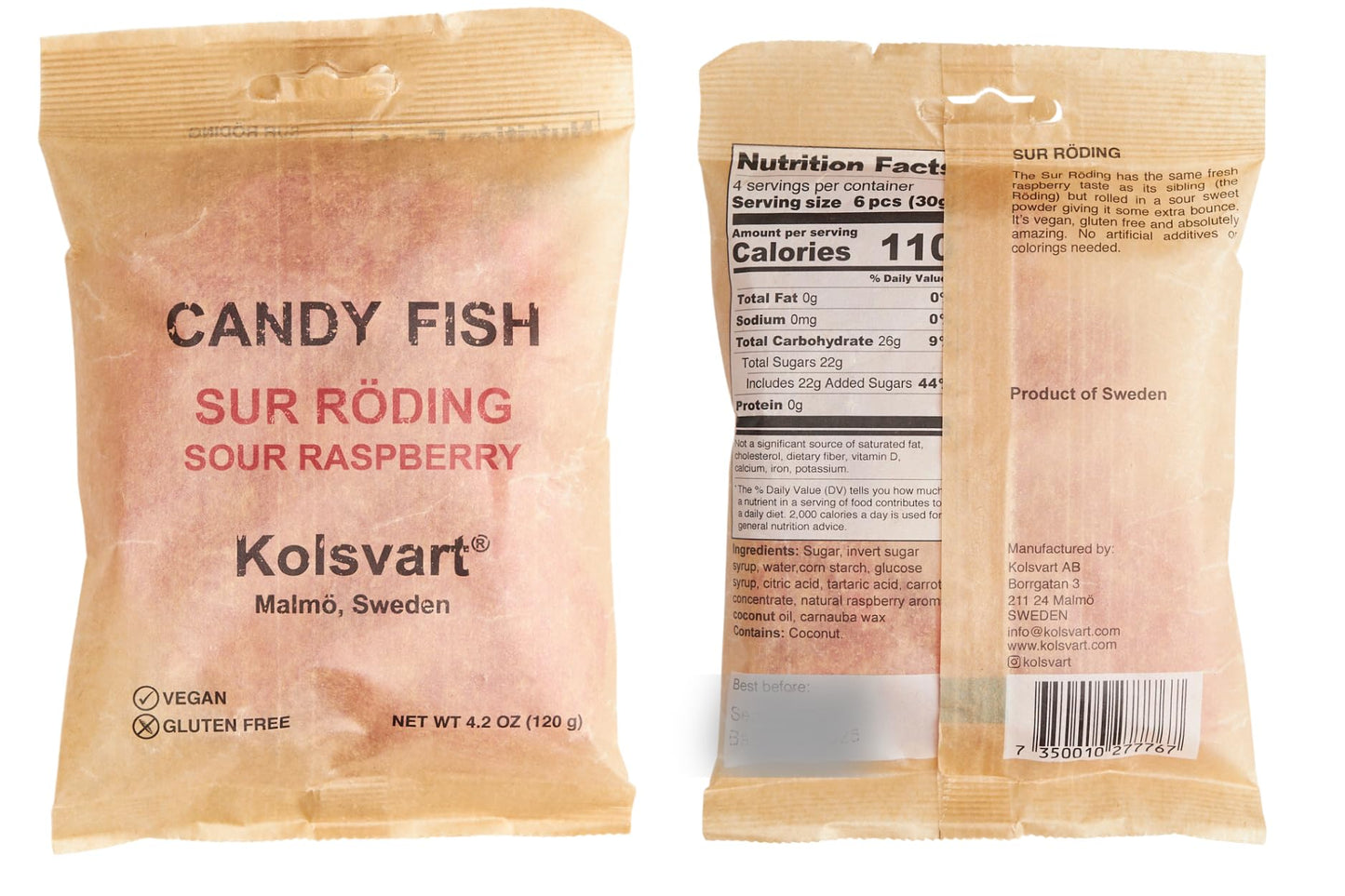 Kolsvart Sour Raspberry Swedish Candy - Vegan & Gluten-Free Gummies with Natural Fruit Flavor - Scandinavian Gummy Candy - 4.2 oz Each (Pack of 5)