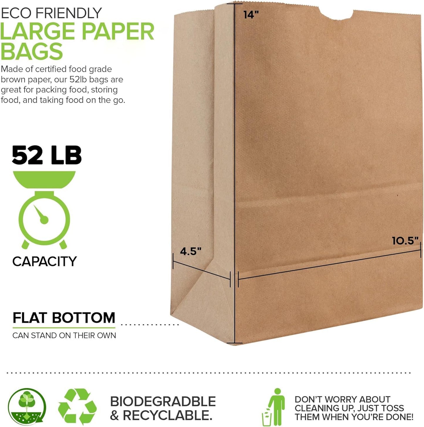 Stock Your Home 52 lb Brown Paper Bags (400 Count) - Bulk Large Grocery Bags for Shopping