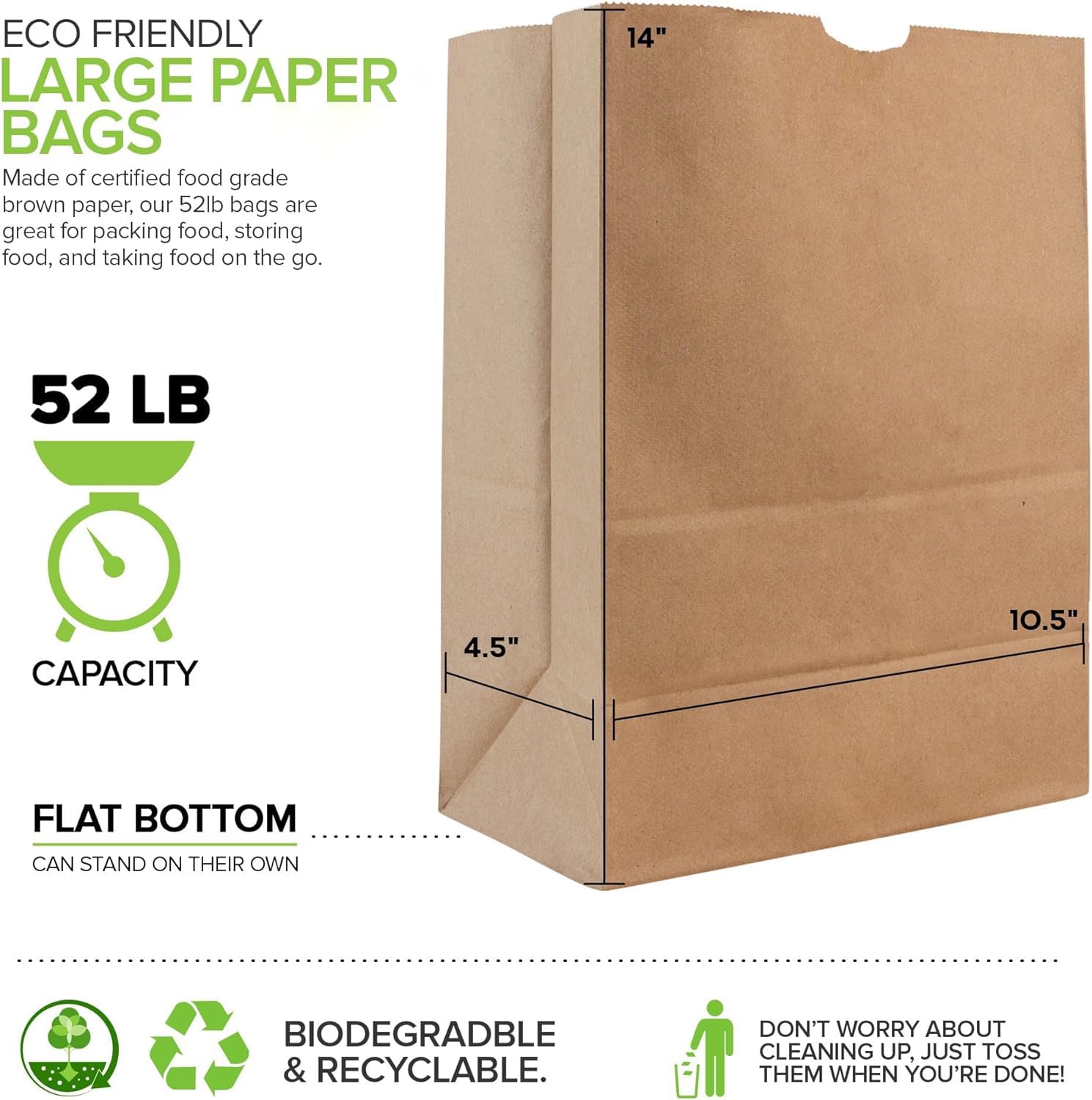 Stock Your Home 52 lb Brown Paper Bags (400 Count) - Bulk Large Grocery Bags for Shopping