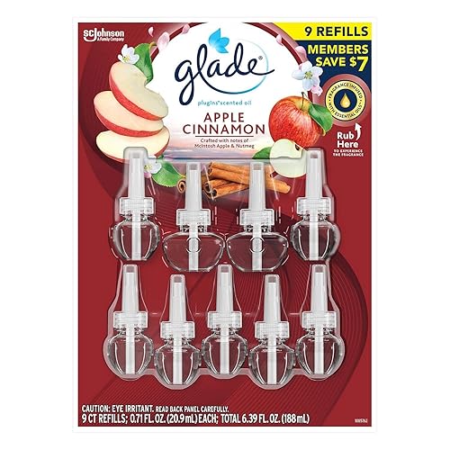 Glade PlugIns Scented Oil Refill, Essential Oil Infused Wall Plug in, 6.39 fl. oz, 9 ct. (Apple Cinnamon)