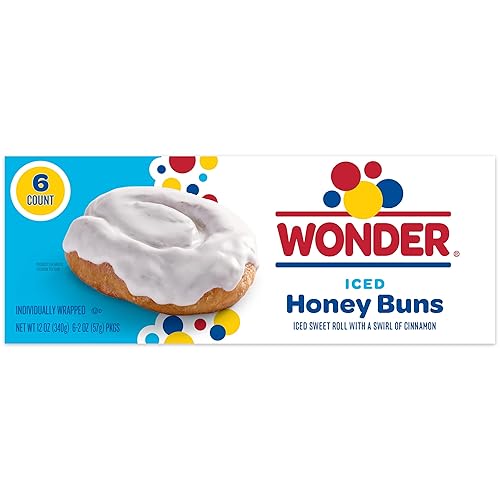 Wonder Iced Honey Buns, Individually Wrapped Iced Pastry Snacks, 12 oz, 6 Count