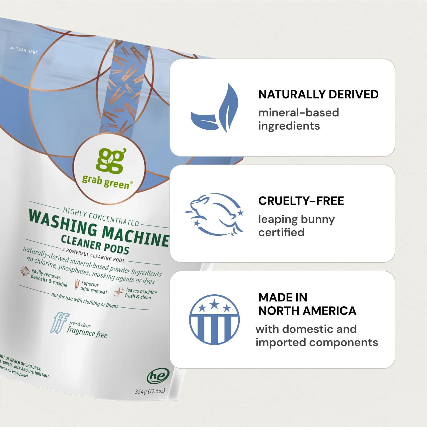 Grab Green Washing Machine Cleaner Pods - Fragrance Free, 2 Cleaning Pods