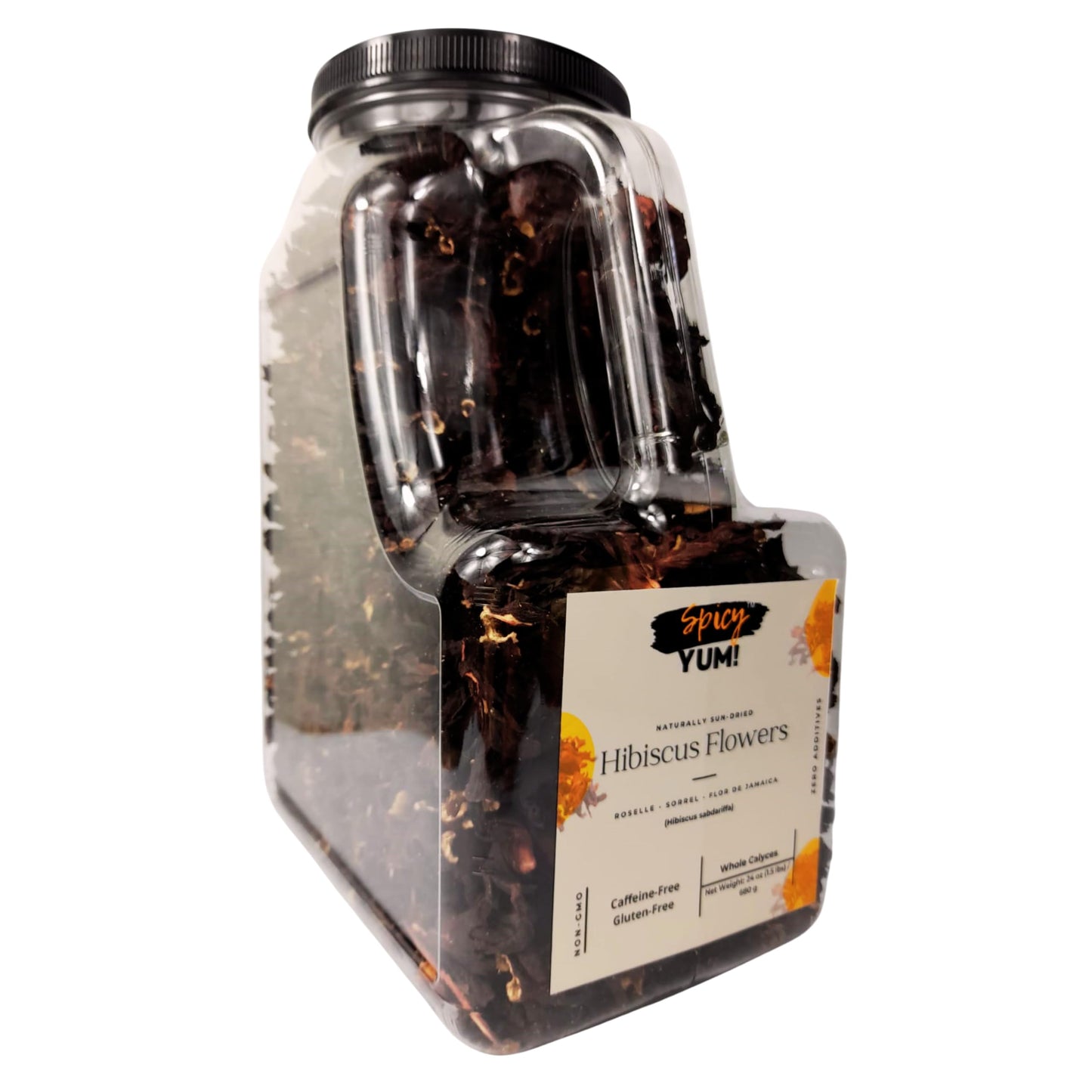 Spicy Yum! Whole Hibiscus Flowers - 2 lbs Jar with Handle | Dried Roselle (Zobo/Flor de Jamaica/Sorrel) for Tea & Cooking | Non-GMO, No Additives