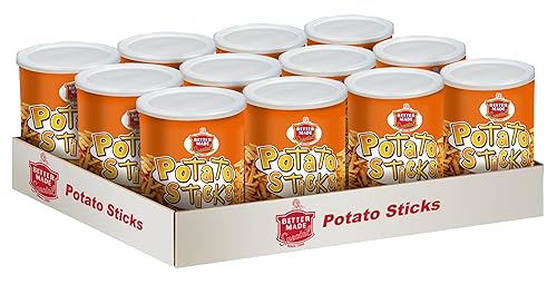Better Made Potato Sticks 5oz Canister - (Sweet BBQ, 12 Can Tray) Shoestring Potato Sticks - Gluten Free - Crunchy, Crispy Snack from Fresh Potatoes