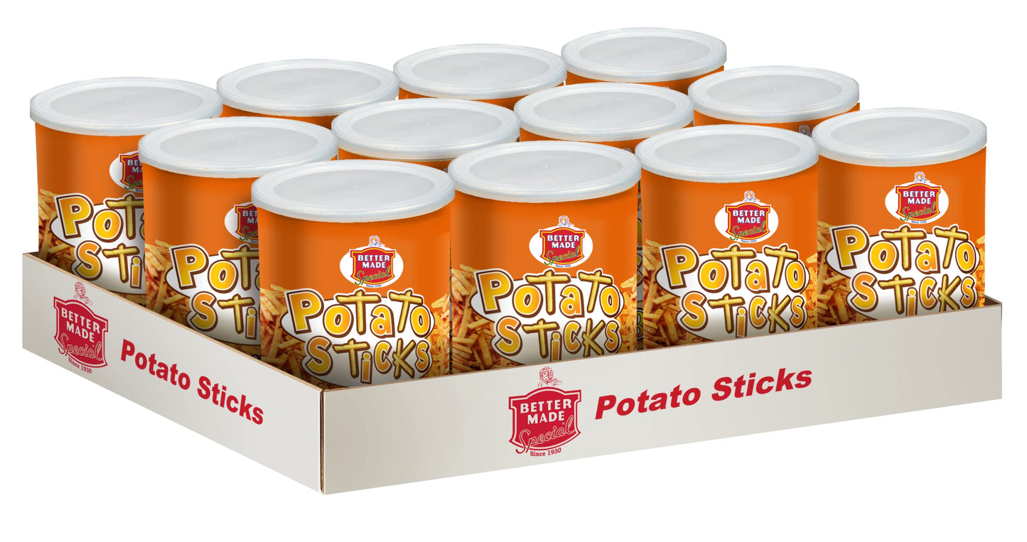 Better Made Potato Sticks 5oz Canister - (Sweet BBQ, 12 Can Tray) Shoestring Potato Sticks - Gluten Free - Crunchy, Crispy Snack from Fresh Potatoes