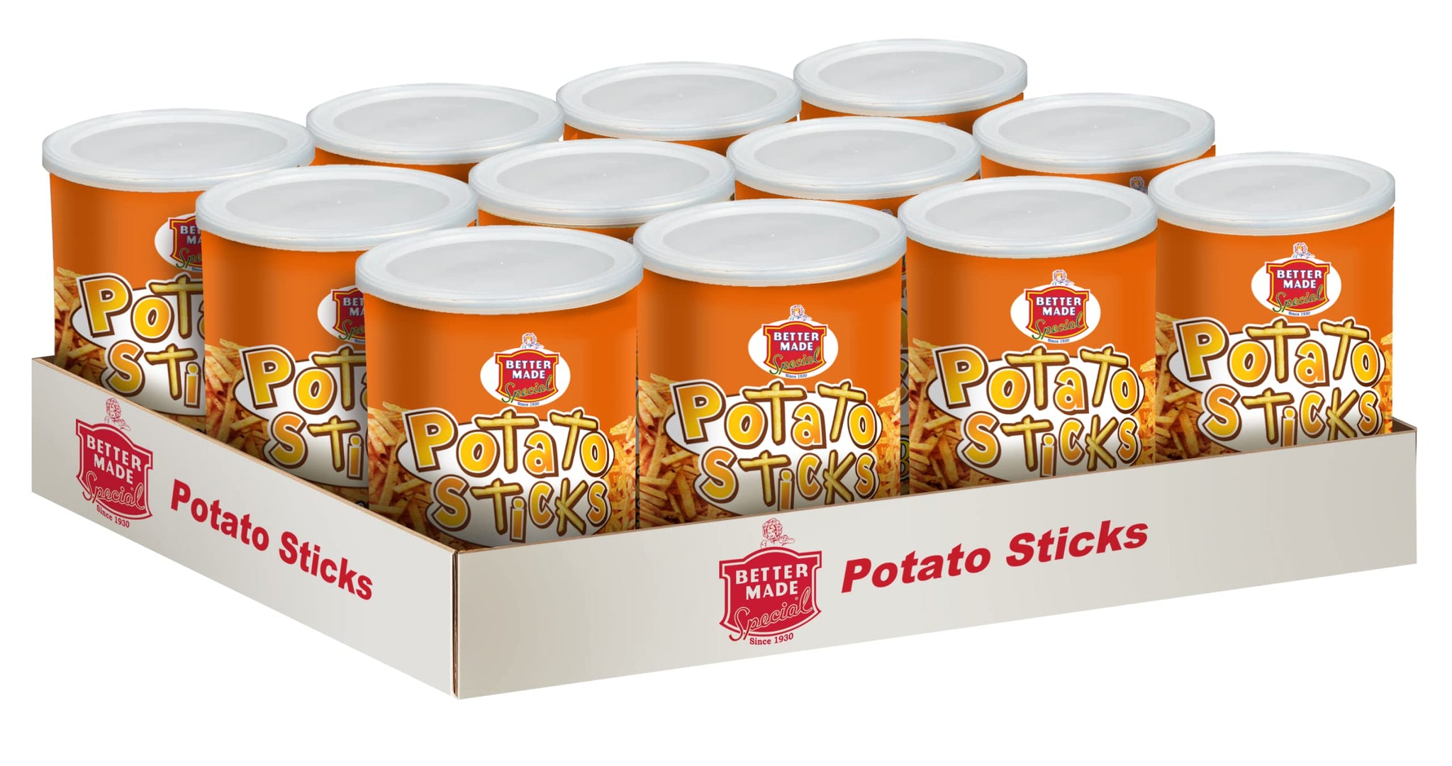 Better Made Potato Sticks 5oz Canister - (Sweet BBQ, 12 Can Tray) Shoestring Potato Sticks - Gluten Free - Crunchy, Crispy Snack from Fresh Potatoes