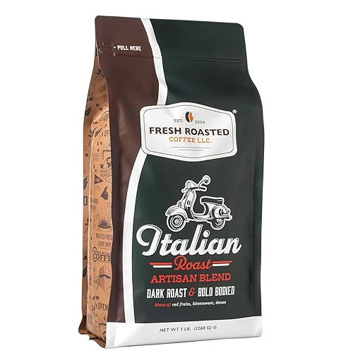 Fresh Roasted Coffee, Italian Roast Drip Ground Coffee, Dark Roast, Kosher, 5 lb (80 oz)
