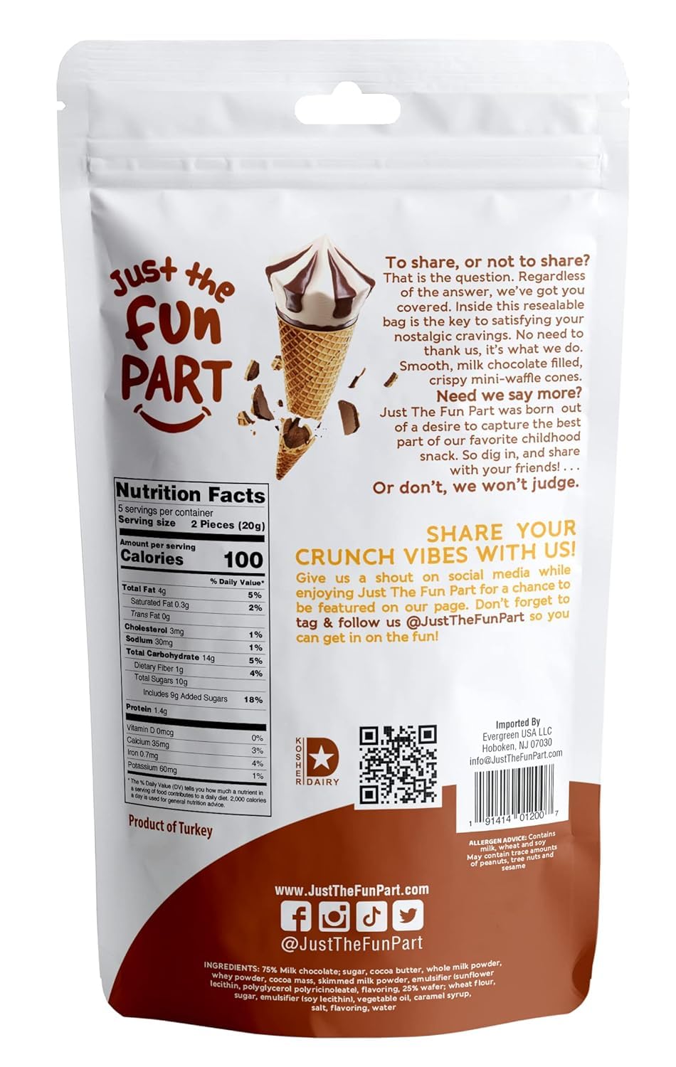 Just The Fun Part | Bite-Size Crispy Mini Waffle Cones | Filled With Premium Belgian Chocolate | Great For Snacks, Desserts, Grab & Go | Kosher | 4.23