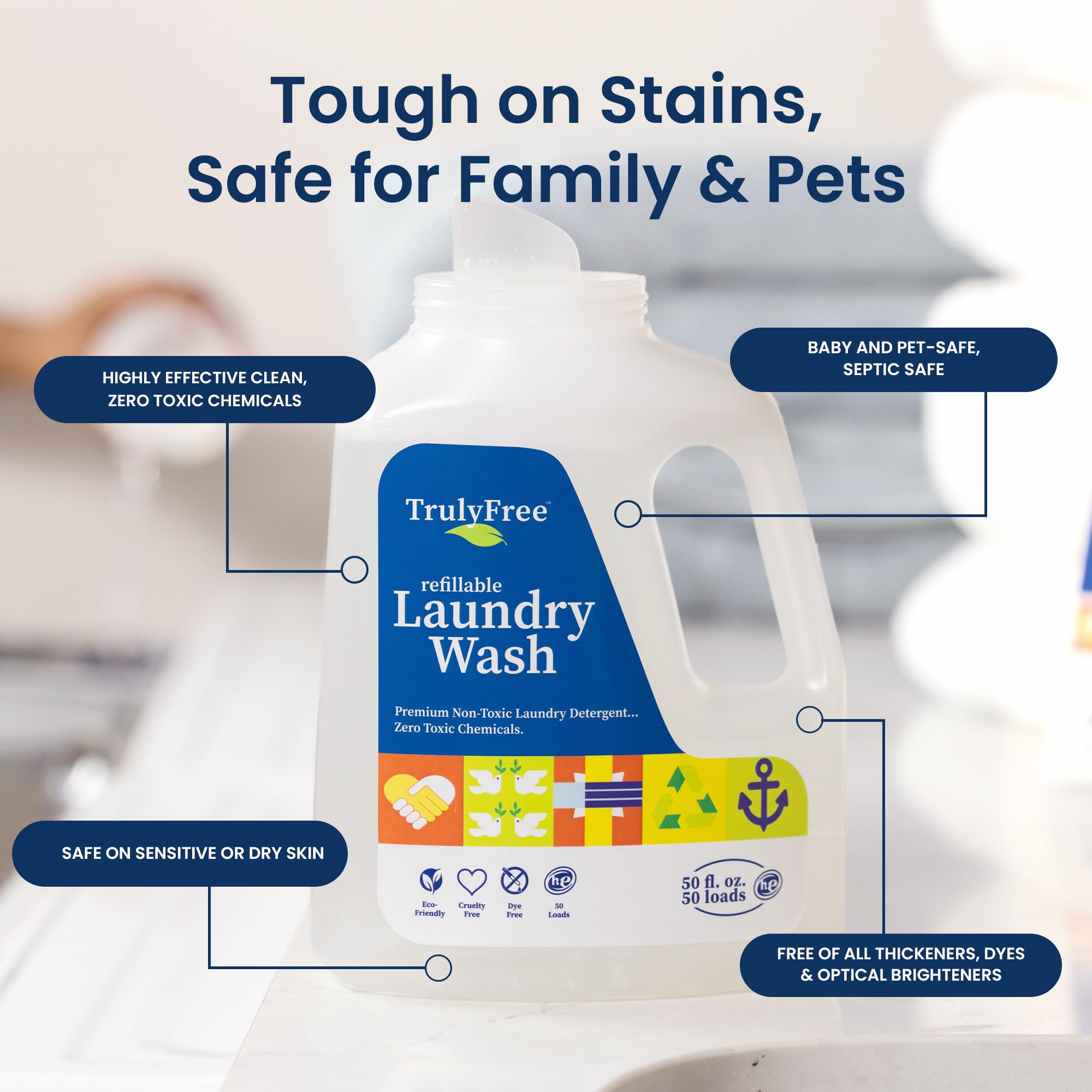 Truly Free Natural Laundry Detergent for Sensitive Skin | Eco Friendly, Plant Based, Baby Clothes Safe | Clean & Easy Powder to Liquid, 1 Pack