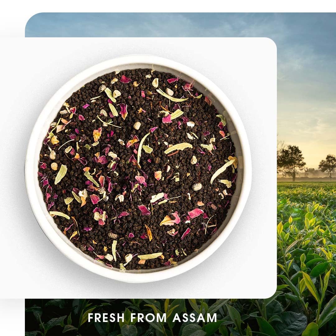 Teabox Kashmiri Kesar Gulab Masala Chai 250 Grams | From The Everlasting Beauty Of The Kashmir Valley | Tea Mixed With The World's Rarest Saffron