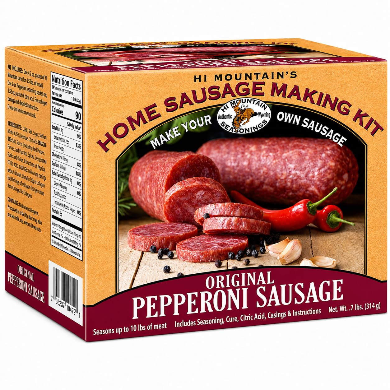 Hi Mountain Seasonings ? Pepperoni Sausage Seasoning Kit ? Includes 10 Casings, Seasoning, Cure, & Directions ? Seasons up to 30lbs of Meat ? Beef