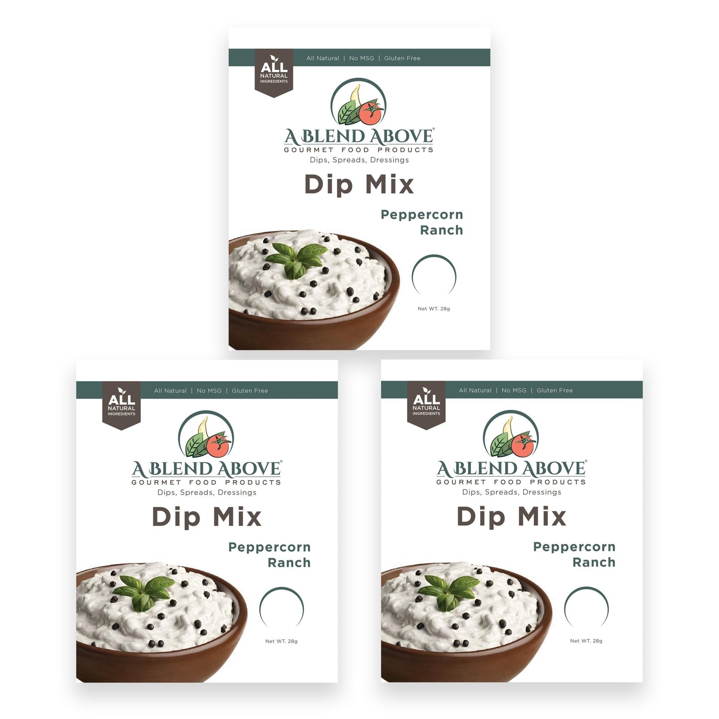 A Blend Above Peppercorn Ranch Dip Mix, 1oz, (3 Pack), Gluten-Free, No MSG, All Natural, No Preservatives, Vegetable Dip, Keto Friendly, Low Carb