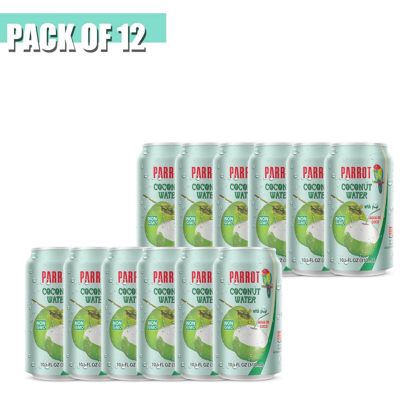 Parrot Brand Coconut Water with Pulp 10.5 fl. oz?New Packaging?Refreshing Coconut Taste Natural Essential Plant Based Non-GMO Electrolytes Antioxidant