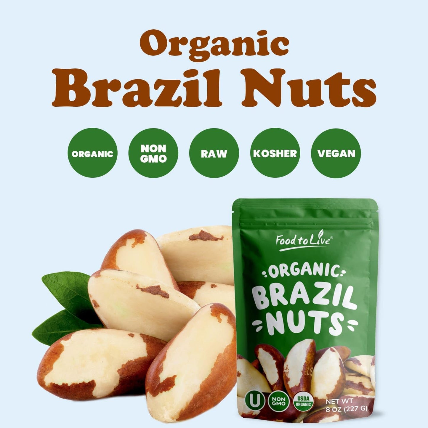 Food to Live - Organic Brazil Nuts, 2 Pounds Non-GMO, Raw, Whole, No Shell, Unsalted, Kosher, Vegan, Keto, Paleo Friendly, Bulk, Trail Mix Snack, Good