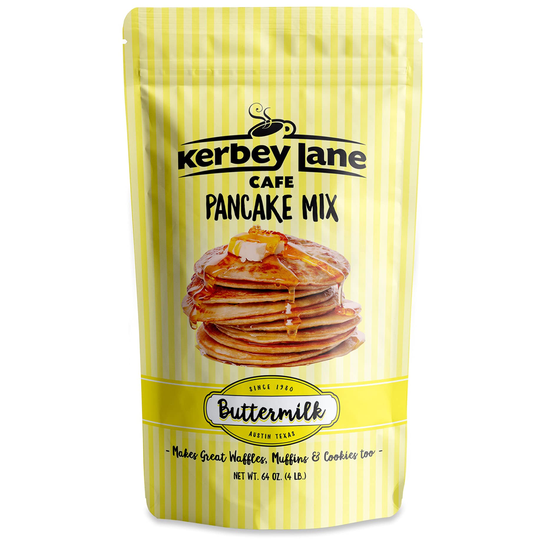 Kerbey Lane Cafe Buttermilk Pancake Mix - Easy to Make, Mouth Watering Recipe for Light and Fluffy Pancakes, Waffles, Flapjacks, Muffins, Cookies. Stay Fresh Resealable Bag (4 Lbs, Pack of 1)