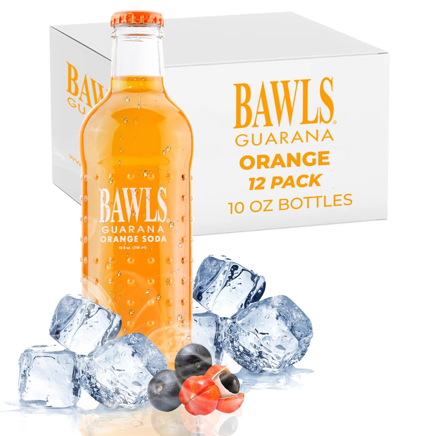 BAWLS Guarana Mandarin Orange, BAWLS Guarana Drink, Guarana Soda, Guarana Fueled Soda for Energy, High Energy Caffeinated Drink, 10oz 12 Pack Glass