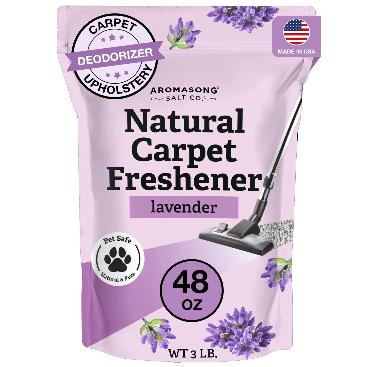 Aromasong Carpet Deodorizer Powder- 100% Natural Lavender Carpet Freshener - Safe For Pets - Upholstery Deodorizer - Effective Pet Odor Eliminator