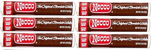 Necco Wafers Original Chocolate Flavored Hard Candy Rolls - Bundle of 6 Rolls, 2.02oz
