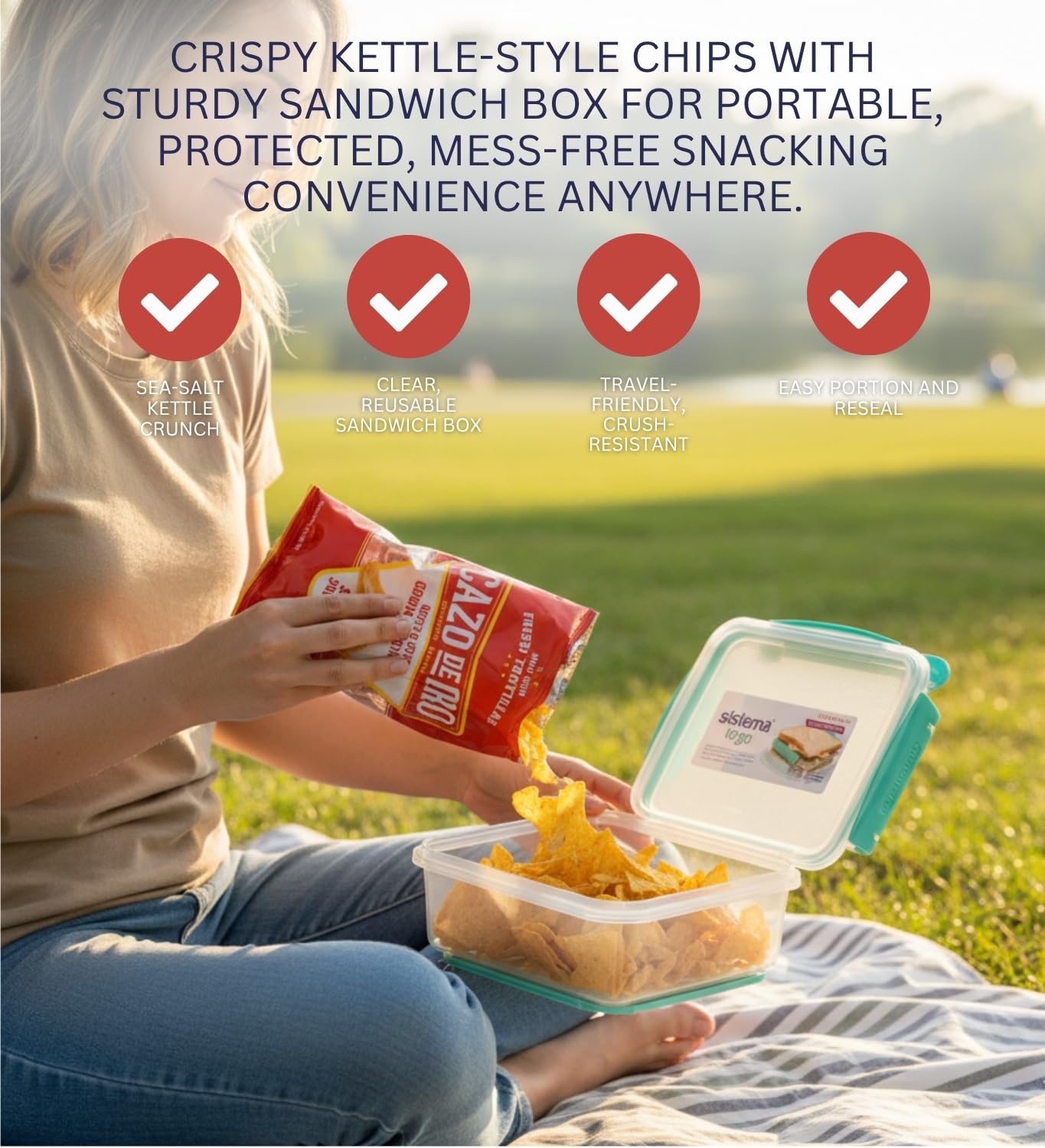 7x Chips Tortilla Original, 11 OZ Bundle with Sandwich Box for Convenient Storage and Portion Control Nacho Chips - Gift Set (8 Items)