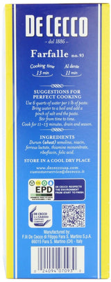 Dececco Farfalle Pasta No.93 16 Oz -Pack of 20