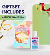 Protein Brownie - Glazed Birthday Cake Blondie Bar 2.29 oz Bundle with 2 oz Hand Sanitizer - Sweet Dessert-Inspired Snack with Convenient Travel