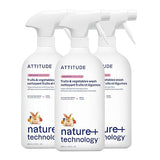 ATTITUDE Fruit & Vegetable Wash, Unscented Food-Safe Produce Wash to Remove Dirt, Wax & Residue, Vegan Plant-Based Produce Cleaner, 27.1 Fl Oz (Pack